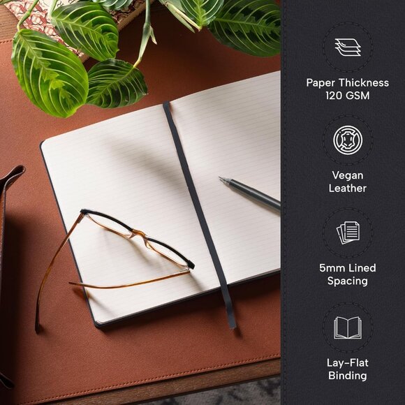 Lined Journal Notebook, 5.8 x 8.3 inch, A5 160 Lined Pages, Hardcover Leather - Picture 2 of 6